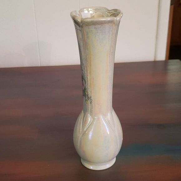 Vintage Iridescent Bud Vase with Floral Design - Picture 2 of 9